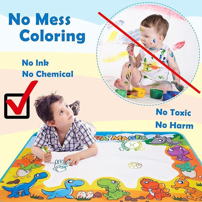 Kids Dinosaur Water Doodle Mat - Large Mess Free Coloring Painting Pad Drawing Magic Water Canvas Toddler 1-3 Reusable Floor Outdoor Art Toy Education Birthday Valentines Day Gifts Boys Girls Ages 2-4