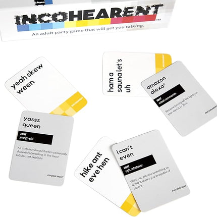 WHAT DO YOU MEME? Incohearent, The Guess The Gibberish Party Game by Relatable, A Funny Card Game for Adults, Great for Game Night Games, Includes 400 Cards, Instructions, and 1 Sand Timer