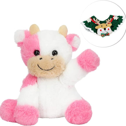 Hopearl Adorable Christmas Plush Cow Toy Floppy Dairy Cattle Soft Stuffed Animal Cute Xmas Gifts for Boys Girls Kids Toddlers, Pink, 9''