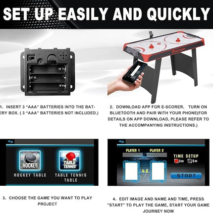 Air Hockey Table, Indoor Hockey Arcade Game Table w/2 Pucks, 2 Pushers, LED Scoreboard, Powerful 12V Motor, Perfect for Adults and Kids, Game Room, Home, Office