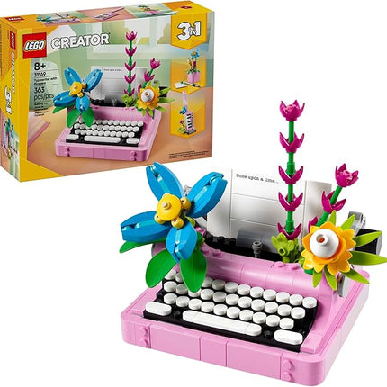 LEGO Creator 3 in 1 Typewriter with Flowers - Birthday Gift for Kids - Building Toy with 3 Building Options, Typewriter, Flowerpot with Pen & Notebook, or Keytar - 31169