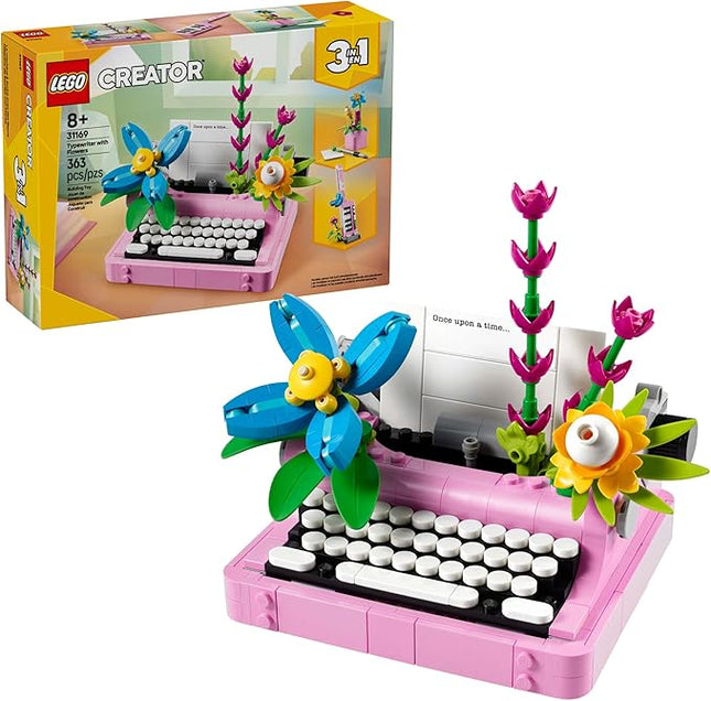 LEGO Creator 3 in 1 Typewriter with Flowers - Birthday Gift for Kids - Building Toy with 3 Building Options, Typewriter, Flowerpot with Pen & Notebook, or Keytar - 31169