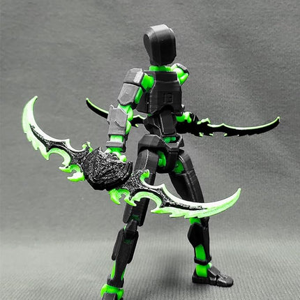 (Assembly Completed) T13 Action Figure, 5.5 Inch 3D Printed Multi-Jointed Movable Dummy 13 Toy,Dummy 13 Robot Action Figure with Lots of Weapons, Black Green