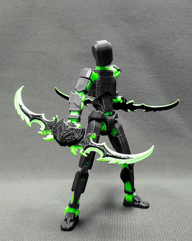 (Assembly Completed) T13 Action Figure, 5.5 Inch 3D Printed Multi-Jointed Movable Dummy 13 Toy,Dummy 13 Robot Action Figure with Lots of Weapons, Black Green