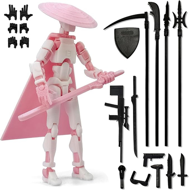 Already Assembled T13 Action Figure Accessories,T13 Multi-Jointed Movable 3D Printed Toys (Pink)