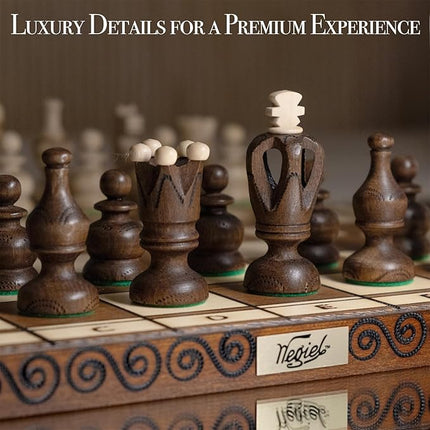 Wegiel Grand Royal Wooden Chess Set for Adults and Kids - 18 Inch Luxury Chess Set, Handcrafted from Premium Beech and Birch Wood - Unique Folding Design with Storage