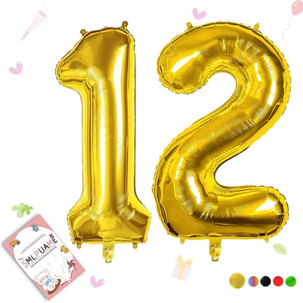 Smlpuame 40 inch Number Balloon 0-9 Gold Large Number 12 Balloons,Digital Balloons for Birthday Party Celebration Decorations Supplies, Helium Foil Number Balloons for Wedding Anniversary