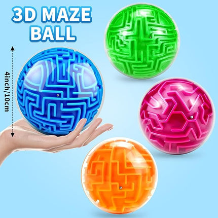 YongnKids 4 Pack 3D Puzzle Maze Ball Toys| Brain Teaser Puzzles Maze Game for Adults & Kids Ages 8-12 13+ Gifts, Games for Adults and Family Best- Easy & Medium & Hard Challenges