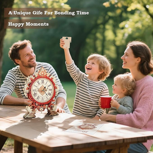 3D Puzzles for Adults Clock-Flame Flower Design Model Kit-Mechanical DIY Pendulum Clock with Roman Numerals-Desk Home Office Decor Personalized Gift for DIY Lovers