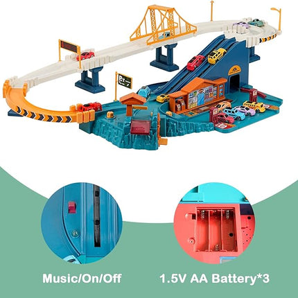 Toy Car Ramp Track, Climbing Hills Railcar Colorful Vehicles Construction Play Set with 12 Mini Racer Cars for Kids 3+(City)