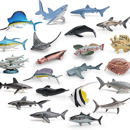 22PCS Mini Sea Ocean Animal Toys Sea Creatures for Cake Topper 2-4 Inch Marine Animal Figures Mini Shark Toy Bath Toys Educational School Project for Kids Toddlers