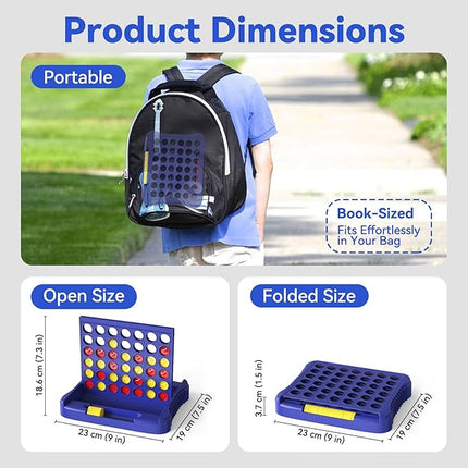4 in a Row Board Games for Kids Ages 3+, Early Idea for Boys Girls Teens, Connect & Win Four in a Line, Portable 2-Player Strategy Games,Foldable Design with 6 Spare Discs (Blue)