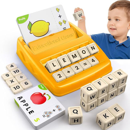 Educational Toys for Kids Ages 3-8, Matching Letter Spelling Game ABC Math Learning, Xmas Birthday Party Gifts for 3 4 5 6 7 8 Year Olds Boys and Girls Yellow