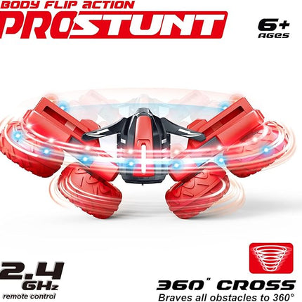 Threeking RC Stunt Car Remote Control Cars with Lights Rotating Double-Sided Driving Indoor Outdoor Toys Gifts Presents for 6 7 8 9 10 11 12 Year Old Kids Boys Girls