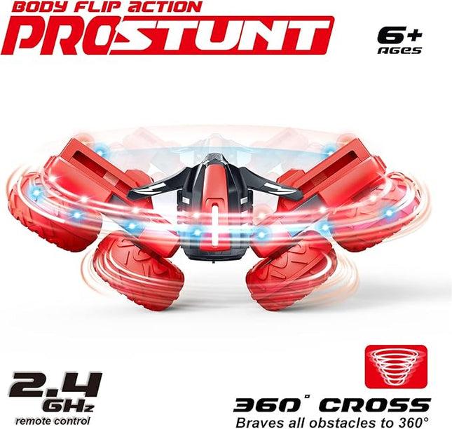 Threeking RC Stunt Car Remote Control Cars with Lights Rotating Double-Sided Driving Indoor Outdoor Toys Gifts Presents for 6 7 8 9 10 11 12 Year Old Kids Boys Girls