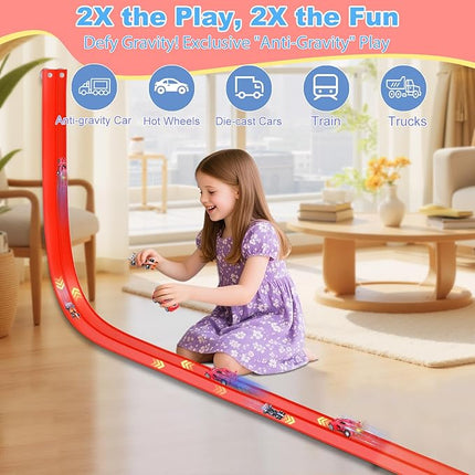 20 Ft Flexible Race Track Toys, Anti Gravity Car Track Set, Flex Race Car Ramp Track with Suction Cups - Rolls Up Portable DIY Race Track with 4 Racing Cars- Kids Race Car Track Toy (red)