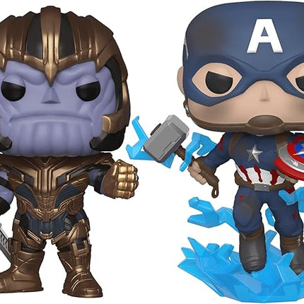 Funko Pop! Marvel: Avengers Endgame 2-Pack – Thanos (#453) with Infinity Gauntlet & Captain America (#573) with Mjolnir & Broken Shield