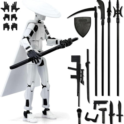Already Assembled T13 Action Figure Accessories,T13 Multi-Jointed Movable 3D Printed Toys (White-)