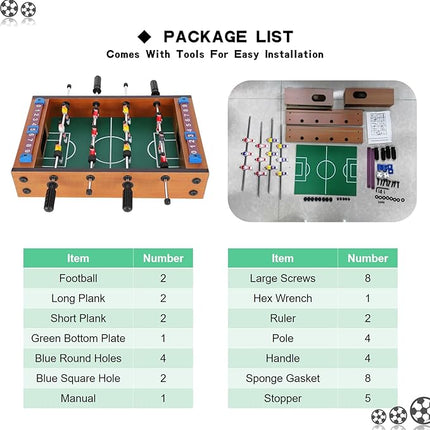 13.6 Inch Mini Wood Foosball Table, Soccer Table Football with 2 Balls Soccerball Tabletop Foosball Sports Gift Indoor Game for Party Kids Play Toys