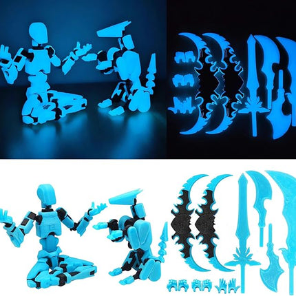 T13 Action Figures (Grow in The Dark Blue) Titan 13 Action Figures T13 3D Action Figure Set Already Assembled Dummy 13 Nova T-13 Robot 3D Printed Multi-Jointed Movable Toy (Blue Black + Dog)