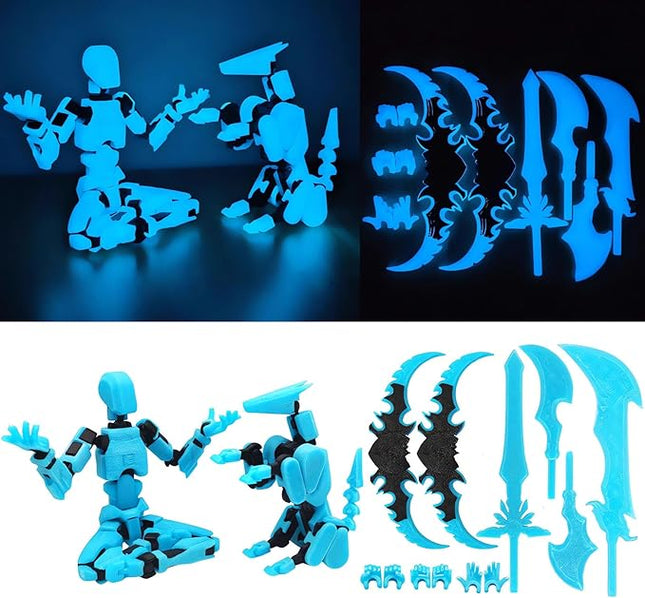 T13 Action Figures (Grow in The Dark Blue) Titan 13 Action Figures T13 3D Action Figure Set Already Assembled Dummy 13 Nova T-13 Robot 3D Printed Multi-Jointed Movable Toy (Blue Black + Dog)