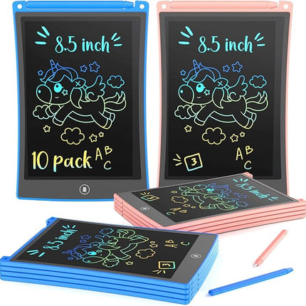 KOKODI 8.5 Inch 10 Pack LCD Writing Tablet for Kids, Colorful Doodle Board, Car Trip Travel Learning Toys, Erasable Drawing Pad, Birthday Gifts for Boys Girls Age 3 4 5 6 7 8(Blue & Pink)