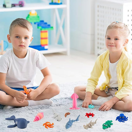 22PCS 3D Printed Sea Animals Toys, 3D Printed Mini Ocean Animals Articulating Flexible Fidget Toys, Cute Animal Figurines Toys Birthday Office Desktop Home Decoration