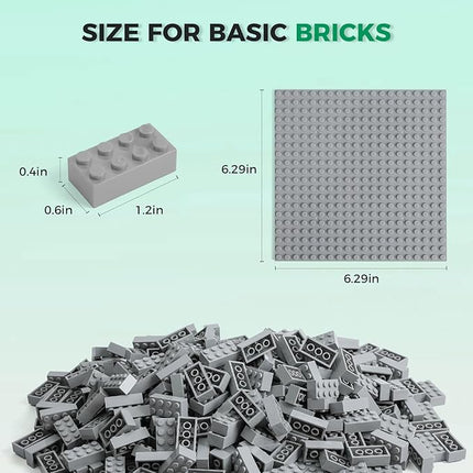 500 Piece Classic Building Bricks and 1 Gray Baseplate, 2x4 Bricks Bulk Creative Building Toys, Blocks Bulk for Kids Ages 6+, Light Gray(Samll Bricks, 1.25x0.62x0.47 in)