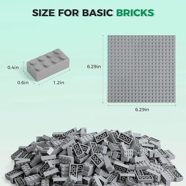 500 Piece Classic Building Bricks and 1 Gray Baseplate, 2x4 Bricks Bulk Creative Building Toys, Blocks Bulk for Kids Ages 6+, Light Gray(Samll Bricks, 1.25x0.62x0.47 in)