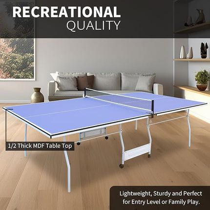Table Tennis Table 4.5 FT / 6 FT / 8 FT / 9 FT Foldable Portable Ping Pong Table with 2 Table Tennis Paddles 3 Balls and Net for Indoor Outdoor Games