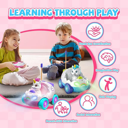 Unicorn Toys for Girls Remote Control Car for Toddlers 1-3 2 Pack RC Cars with LED Lights & Music Toys for Ages 2-4 Birthday Gifts for 4-6 6-8 Year Old (Unicorn)