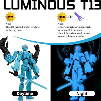 8Inch T13 Action Figure Assembly Completed,3D Printed Multi-Jointed Movable Toy Nova 13 Action Figures Desktop Decorations for Game Lovers Toy (Blue Luminous Blue)