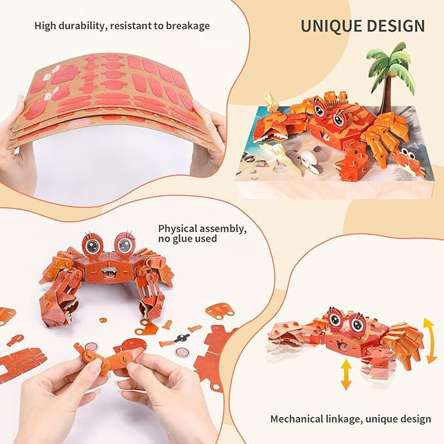 3D Paper Puzzle Model Kit for Adults & Kids Ages 8+,STEM Educational DIY Assembly Toy,Eco-Friendly Craft Gift for Home Decoration, Birthday Children's Day Gifts(Crab)