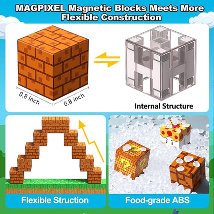 Magnetic Blocks Building Toys: Upgraded Adventure Magnetic Building Blocks Game Set for Kids Ages 3+, 48PCS Construction Toys STEM Sensory Educational Christmas Birthday Gifts