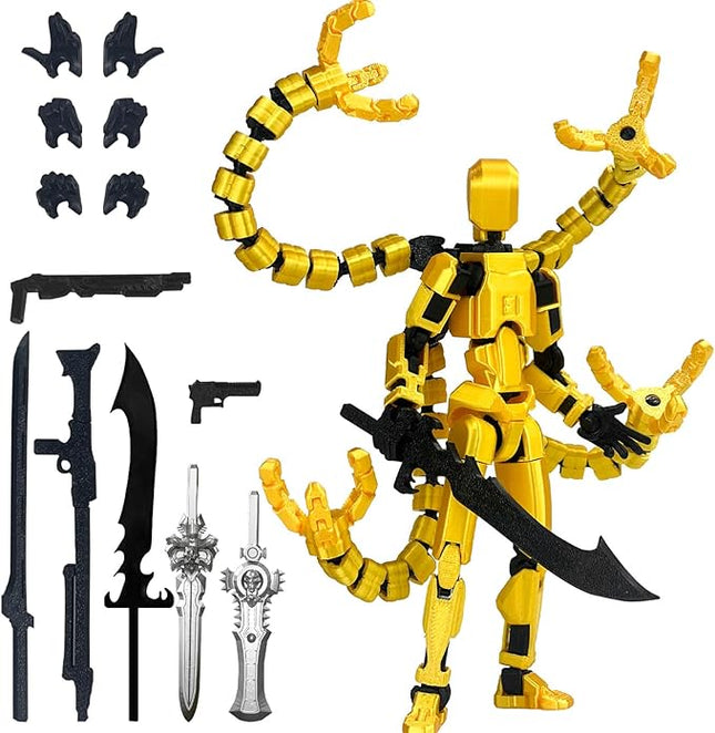 Already Assembled T13 Action Figure Accessories,T13 Multi-Jointed Movable,for Collectors Desktop Decorations t-13 Movability 3D Printed Toys (Yellow, 5.5inch)
