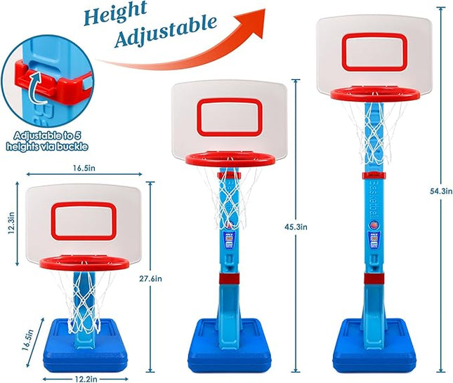 SUPER JOY Toddler Basketball Hoop - Height Adjustable Kids Basketball Hoops for Indoor & Outdoor Play - Portable Mini Basketball Goal for Poolside- Game Sport Toys for Boys & Girls Age 1 2 3 4 5