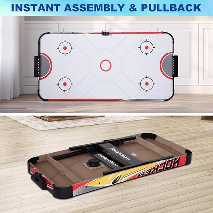 58 Inch LED Folding Air Hockey Table for Family, Foldable Sports Hockey Game Set w/2 Pucks, 2 Pushers, Powerful Motor, Hockey Table for Adults and Kids, Home Game Room