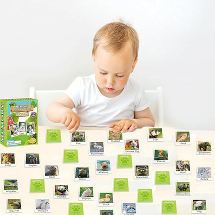 gisgfim 50 Pairs Memory Matching Game Animal Babies Concentration Memory Card Educational Game for Kids Adults A Fun & Fast Baby Animals Game Toddlers Preschool Family Board Gift Matching Games