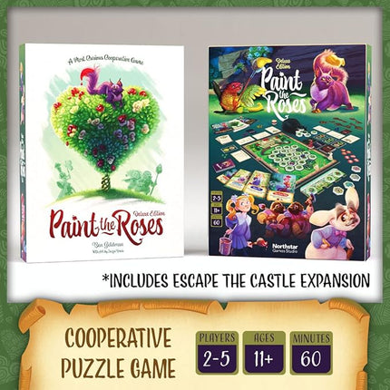 Northstar Game Studio Paint The Roses Deluxe Board Game | Cooperative Strategy Game for Adults, Teens and Families | Alice in Wonderland Strategy Puzzle | Includes Escape The Castle | 2-5 Players