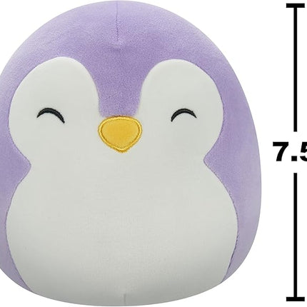 Squishmallows Original 7.5-Inch - Elle The Purple Penguin with Closed Eyes and White Belly