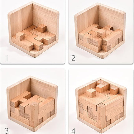 Wooden Brain Teaser Puzzle Cube Wooden Puzzles T-Shaped Jigsaw Logic Puzzle Educational Toy for Kids and Adults by AHYUAN (Coffee and Natural)