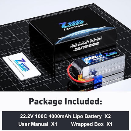 Zeee 6S Lipo Battery 4000mAh 22.2V 100C with EC5 Connector Soft Pack Battery for RC Airplane Helicopter RC Car Truck Tank Drone Racing Hobby(2 Pack)