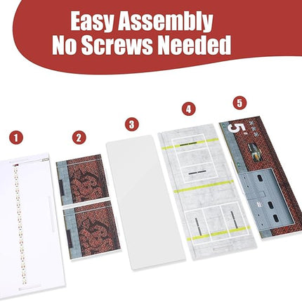 Display Case for Hot Wheels: Stackable Parking Garage for 1/64 Scale Matchbox Toy Car, FoamBoard Storage for Monster Trucks with LED Light and Acrylic Cover, Red Factory