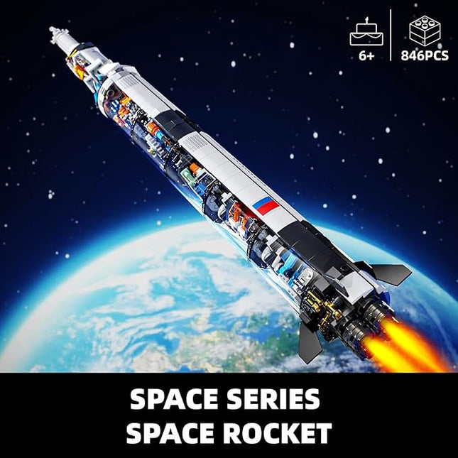 Space Rocket Building Block Set with Launch Stand, DIY Rocket Ship Model with Translucent Design, Cool Collectible Model for Home & Office Decor,Birthday Gift for Adults and Boys 8-14 (846PCS)
