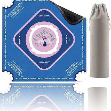 Mahjong Mat-Non-Slip Noise Reduction Gaming Mat,with Playing Instructions for Learnin,for Mahjong、Poker-Board Games、Card Games、Dominoes (31.5In*31.5In) (Blue)