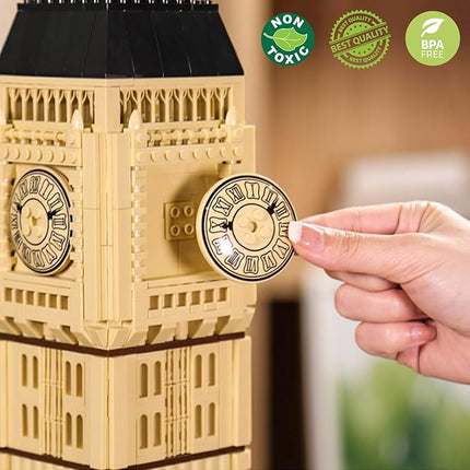 Toy Building Block Set, London Big Ben Elizabeth Tower Building Blocks Regular Size Brick World Famous Architecture Christmas Birthday Gift for Adults Children Kids Boys Girls 8+ 1666 PCS