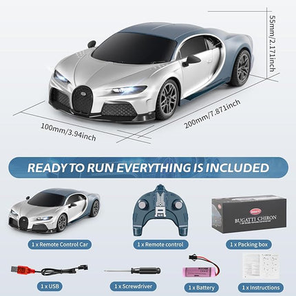 MIEBELY Remote Control Car - 1/24 Scale Fast Rc Race Car, Bugatti Chiron 3.7V 500 mAh Toys with Headlight, Racing Hobby Model Birthday Ideal Gifts for Adults Kids Boys Age 6 7 8 9 10 Year Old