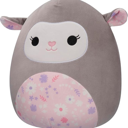 Squishmallows Original 12-Inch Elea Grey Lamb with Pink Floral Belly - Official Jazwares Plush
