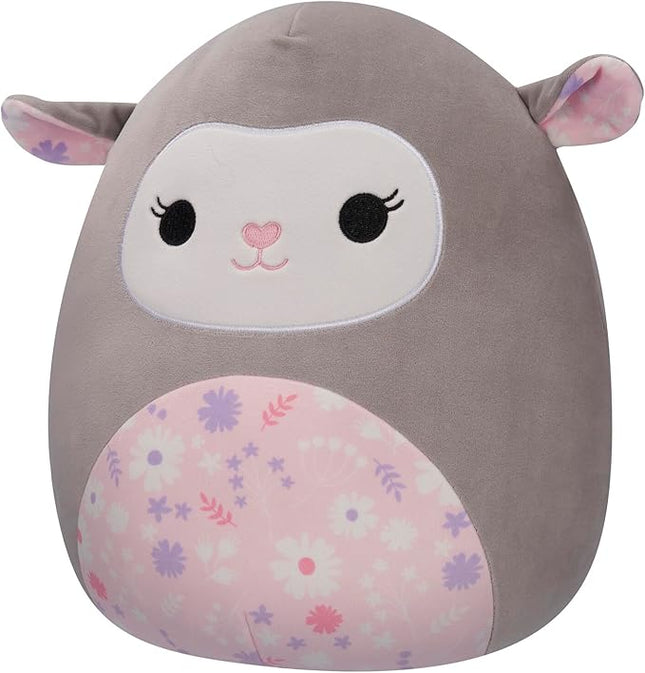 Squishmallows Original 12-Inch Elea Grey Lamb with Pink Floral Belly - Official Jazwares Plush