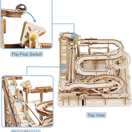 ROKR 3D Wooden Puzzles Marble Run Set - Mechanical Model Kit for Adults DIY Roller Coaster Toys Gifts for Adult (Marble Parkour)